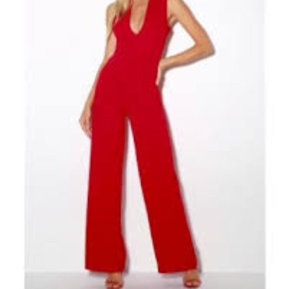 Lulus Pants - Red Lulu's Thinking Out Loud Jumpsuit